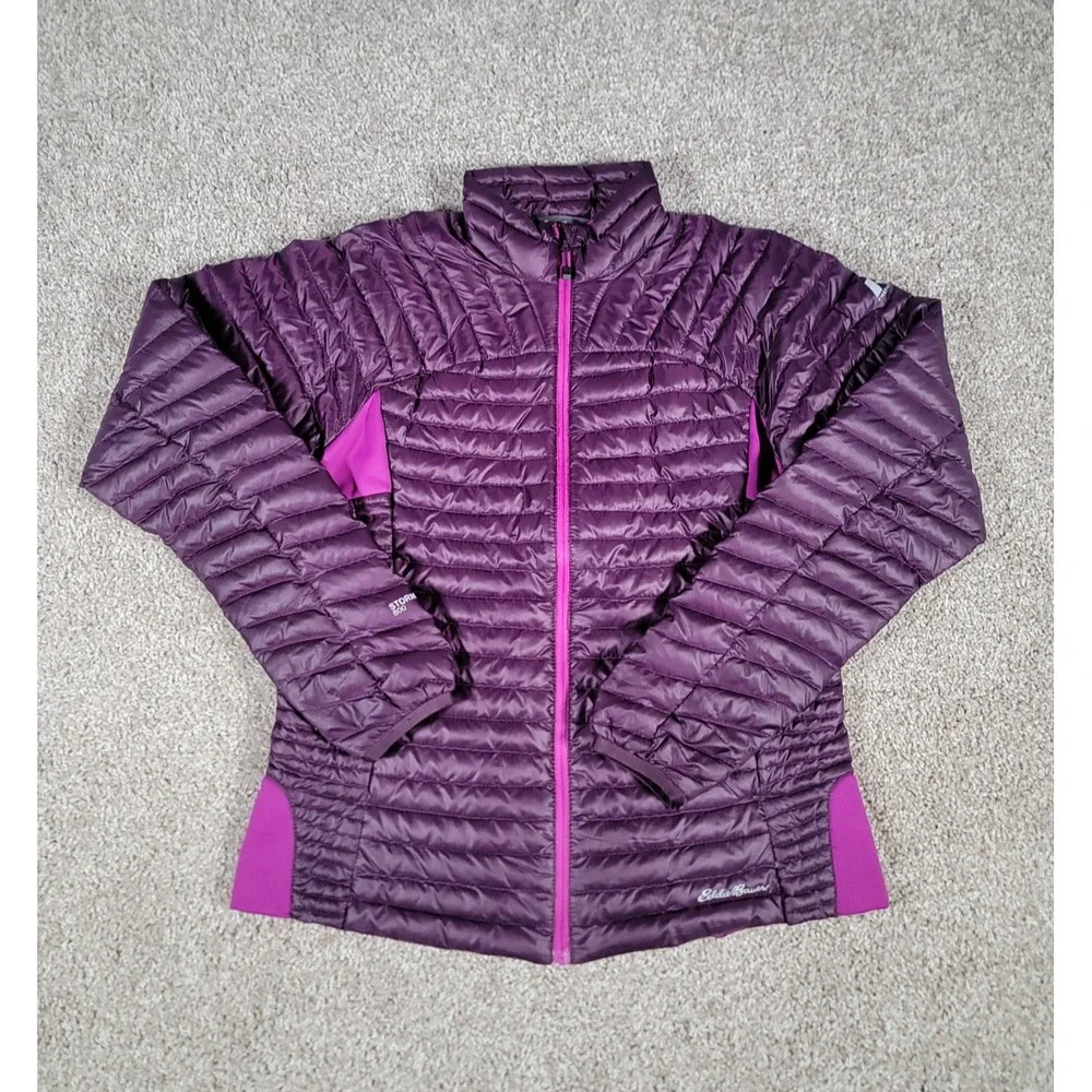 Eddie Bauer Down Puffer Jacket Womens S Purple Full Zip Quilted 800 Stormdown